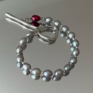 Silver Freshwater Pearl Toggle Bracelet
